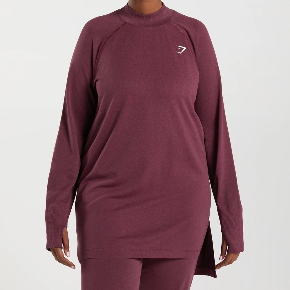Gymshark Womens- VITAL SEAMLESS LONG LINE TOP- Baked Maroon Marl